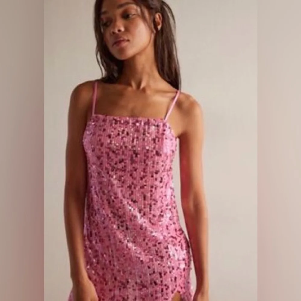 NWT Free People Sequin Midnight Kiss Neon Rose Mini Slip Dress SOLD OUT Rare L - Picture 2 of 4